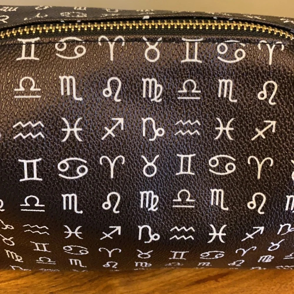 NWT Imoshion Astrology Zodiac Cosmetic Bag Gold Zip Pouch 10x7